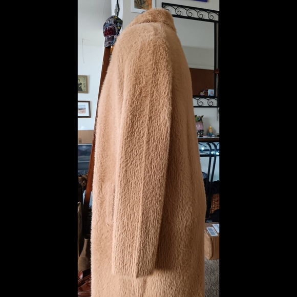 🤎 The Limited Womens Faux Fur Long Cardigan Petite Medium PM Tan Beige - Picture 5 of 14